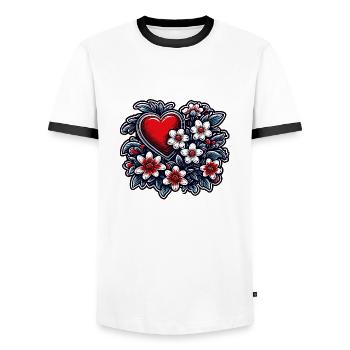 Heart / Mother's Day / Love / Holidays / Love - Men's Ringer Shirt - white/black - Front - AI Model Female 172 light (172cm) & AI Model Male 178 dark (178cm)