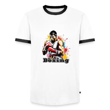 Boxer / Sports / Fight / Arena / Boxing Ring / Fists - Men's Ringer Shirt - white/black - Front - AI Model Female 172 light (172cm) & AI Model Male 178 dark (178cm)