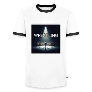 Wrestling / Pro Wrestling Ring - T-shirt contrasté Homme - blanc/noir - Devant - AI Model Female 172 light (172cm) & AI Model Male 178 dark (178cm)