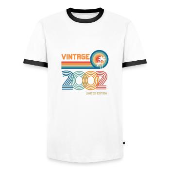 Vintage 2002 limited edition - Men's Ringer Shirt - white/black - Front - AI Model Female 172 light (172cm) & AI Model Male 178 dark (178cm)