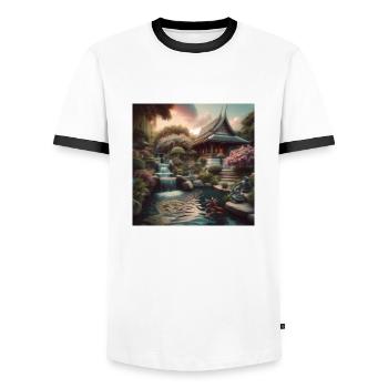 Japan Vintage Wasserfall Garten - Männer Kontrast-T-Shirt - Weiß/Schwarz - Vorne - AI Model Female 172 light (172cm) & AI Model Male 178 dark (178cm)