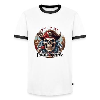 Piratin / Ahoi / Anker / Kapitän / Totenkopf / Rum - Männer Kontrast-T-Shirt - Weiß/Schwarz - Vorne - AI Model Female 172 light (172cm) & AI Model Male 178 dark (178cm)