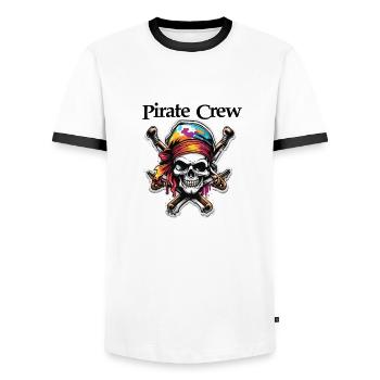 Pirat / Ahoi / Anker / Kapitän / Totenkopf / Rum - Männer Kontrast-T-Shirt - Weiß/Schwarz - Vorne - AI Model Female 172 light (172cm) & AI Model Male 178 dark (178cm)