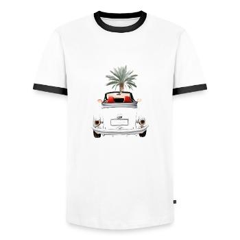 Cabriolet en été avec le plaisir de conduire Palme Cabriolet - T-shirt contrasté Homme - blanc/noir - Devant - AI Model Female 172 light (172cm) & AI Model Male 178 dark (178cm)