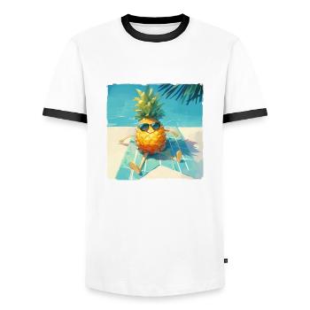 Funny pineapple sunbathing by the pool - Men's Ringer Shirt - white/black - Front - AI Model Female 172 light (172cm) & AI Model Male 178 dark (178cm)