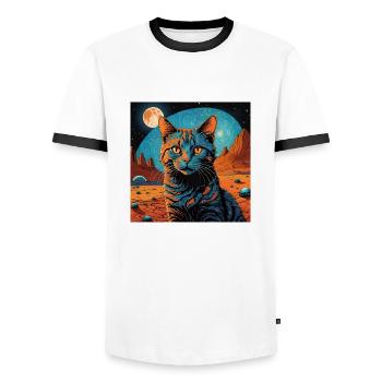 Chat tricolore Chat porte-bonheur - T-shirt contrasté Homme - blanc/noir - Devant - AI Model Female 172 light (172cm) & AI Model Male 178 dark (178cm)