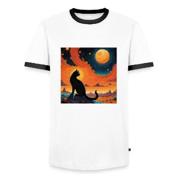 Illustration de chat noir assis - T-shirt contrasté Homme - blanc/noir - Devant - AI Model Female 172 light (172cm) & AI Model Male 178 dark (178cm)