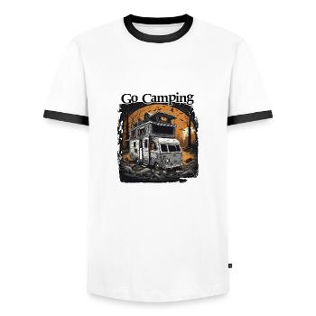 Camping-car / Camping-car / camping / Roadtrip / Voyage - T-shirt contrasté Homme - blanc/noir - Devant - AI Model Female 172 light (172cm) & AI Model Male 178 dark (178cm)
