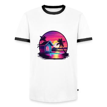 Lakeside House / Cabin / Lake / Mountains / Nature /Forest - Men's Ringer Shirt - white/black - Front - AI Model Female 172 light (172cm) & AI Model Male 178 dark (178cm)