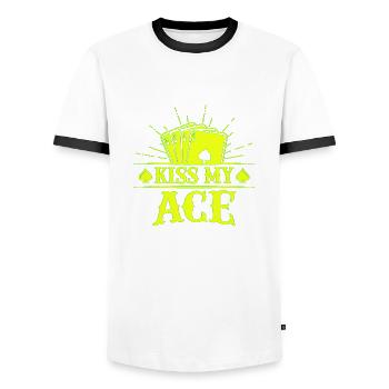 Kiss My Ace Pokerspiel Kartenspiel Casino Club spielen - Männer Kontrast-T-Shirt - Weiß/Schwarz - Vorne - AI Model Female 172 light (172cm) & AI Model Male 178 dark (178cm)