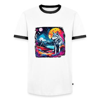 Wolf / Rudel / Wald / Wild / Tierwelt / heulen - Männer Kontrast-T-Shirt - Weiß/Schwarz - Vorne - AI Model Female 172 light (172cm) & AI Model Male 178 dark (178cm)