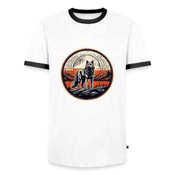 Wolf / Rudel / Wald / Wild / Tierwelt / heulen - Männer Kontrast-T-Shirt - Weiß/Schwarz - Vorne - AI Model Female 172 light (172cm) & AI Model Male 178 dark (178cm)