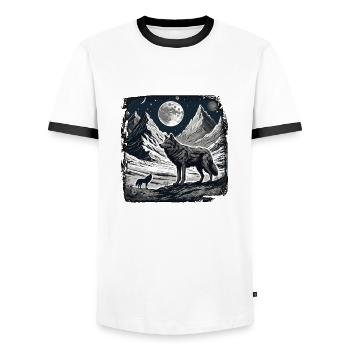 Wolf / Rudel / Wald / Wild / Tierwelt / heulen - Männer Kontrast-T-Shirt - Weiß/Schwarz - Vorne - AI Model Female 172 light (172cm) & AI Model Male 178 dark (178cm)