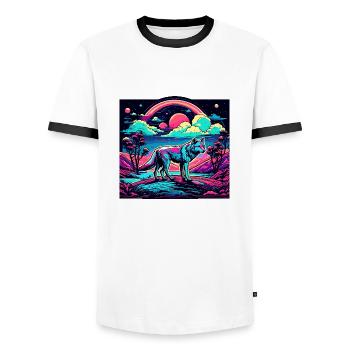 Wolf / Rudel / Wald / Wild / Tierwelt / heulen - Männer Kontrast-T-Shirt - Weiß/Schwarz - Vorne - AI Model Female 172 light (172cm) & AI Model Male 178 dark (178cm)