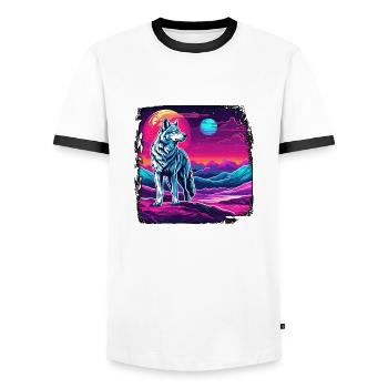 Wolf / Rudel / Wald / Wild / Tierwelt / heulen - Männer Kontrast-T-Shirt - Weiß/Schwarz - Vorne - AI Model Female 172 light (172cm) & AI Model Male 178 dark (178cm)