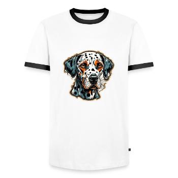 Dalmatien / Chien / Animal / Animal de compagnie / Aboiement - T-shirt contrasté Homme - blanc/noir - Devant - AI Model Female 172 light (172cm) & AI Model Male 178 dark (178cm)