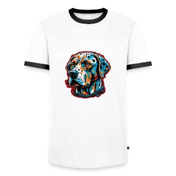 Dalmatien / Chien / Animal / Animal de compagnie / Aboiement - T-shirt contrasté Homme - blanc/noir - Devant - AI Model Female 172 light (172cm) & AI Model Male 178 dark (178cm)