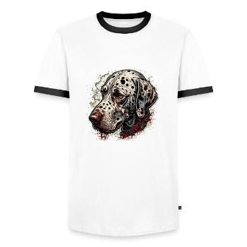 Dalmatien / Chien / Animal / Animal de compagnie / Aboiement - T-shirt contrasté Homme - blanc/noir - Devant - AI Model Female 172 light (172cm) & AI Model Male 178 dark (178cm)