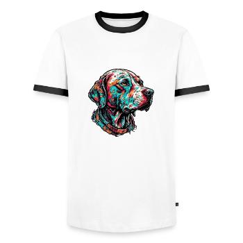 Dalmatien / Chien / Animal / Animal de compagnie / Aboiement - T-shirt contrasté Homme - blanc/noir - Devant - AI Model Female 172 light (172cm) & AI Model Male 178 dark (178cm)