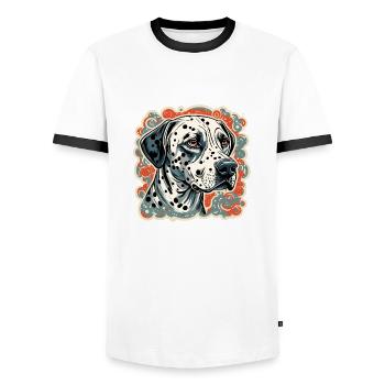 Dalmatien / Chien / Animal / Animal de compagnie / Aboiement - T-shirt contrasté Homme - blanc/noir - Devant - AI Model Female 172 light (172cm) & AI Model Male 178 dark (178cm)