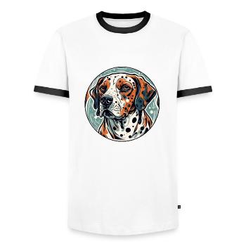 Dalmatien / Chien / Animal / Animal de compagnie / Aboiement - T-shirt contrasté Homme - blanc/noir - Devant - AI Model Female 172 light (172cm) & AI Model Male 178 dark (178cm)