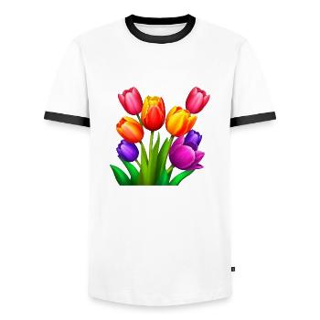 MADFOXX - Wonderful Colorful Tulips - Männer Kontrast-T-Shirt - Weiß/Schwarz - Vorne - AI Model Female 172 light (172cm) & AI Model Male 178 dark (178cm)