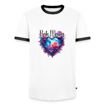 Heart / Mother's Day / Love / Holidays / Love - Men's Ringer Shirt - white/black - Front - AI Model Female 172 light (172cm) & AI Model Male 178 dark (178cm)