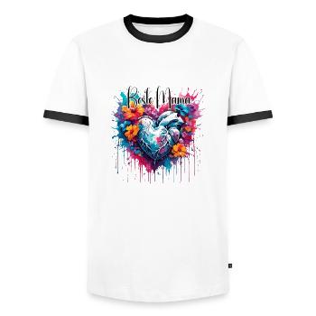 Heart / Mother's Day / Love / Holidays / Love - Men's Ringer Shirt - white/black - Front - AI Model Female 172 light (172cm) & AI Model Male 178 dark (178cm)