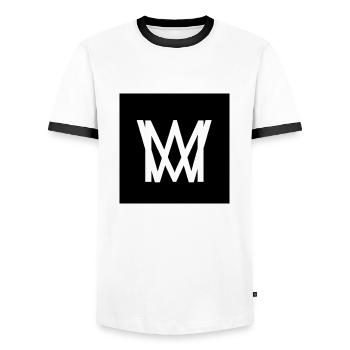 Mon logo - T-shirt contrasté Homme - blanc/noir - Devant - AI Model Female 172 light (172cm) & AI Model Male 178 dark (178cm)