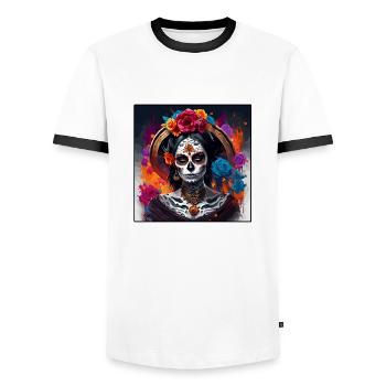 La Catrina / Tattoo / Mexico / Skull / Skull - Men's Ringer Shirt - white/black - Front - AI Model Female 172 light (172cm) & AI Model Male 178 dark (178cm)