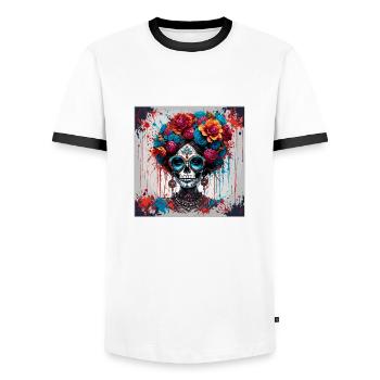 La Catrina / Tattoo / Mexico / Skull / Skull - Men's Ringer Shirt - white/black - Front - AI Model Female 172 light (172cm) & AI Model Male 178 dark (178cm)