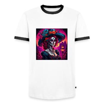 La Catrina / Tattoo / Mexico / Skull / Skull - Men's Ringer Shirt - white/black - Front - AI Model Female 172 light (172cm) & AI Model Male 178 dark (178cm)