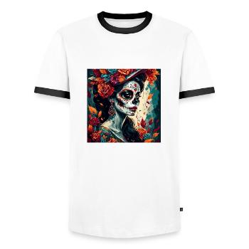 La Catrina/ Tattoo / Mexico / Skull / Skull - Men's Ringer Shirt - white/black - Front - AI Model Female 172 light (172cm) & AI Model Male 178 dark (178cm)