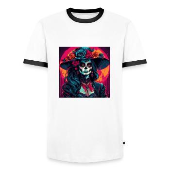 La Catrina/ Tattoo / Mexico / Skull / Skull - Men's Ringer Shirt - white/black - Front - AI Model Female 172 light (172cm) & AI Model Male 178 dark (178cm)