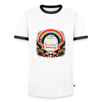 UNITED IN DIVERSITY - Men's Ringer Shirt - white/black - Front - AI Model Female 172 light (172cm) & AI Model Male 178 dark (178cm)