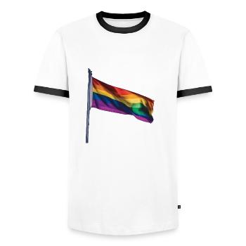 LGBTQ Flagge - Männer Kontrast-T-Shirt - Weiß/Schwarz - Vorne - AI Model Female 172 light (172cm) & AI Model Male 178 dark (178cm)