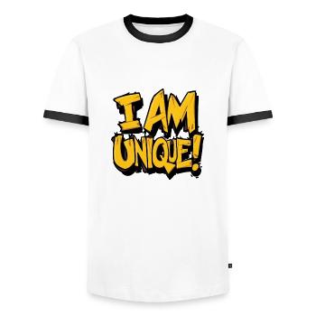 Ich bin einzigartig denke positiv selbstbewusst - Männer Kontrast-T-Shirt - Weiß/Schwarz - Vorne - AI Model Female 172 light (172cm) & AI Model Male 178 dark (178cm)