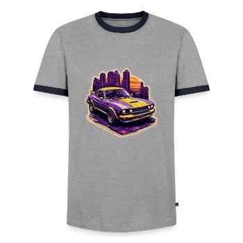 Car / Vehicle / Passenger Car / Mobile / Old Timer / Driving - Men's Ringer Shirt - grey/navy  - Front - AI Model Female 172 light (172cm) & AI Model Male 178 light (178cm)