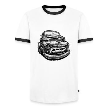 Car / Vehicle / Passenger Car / Mobile / Old Timer / Driving - Men's Ringer Shirt - white/black - Front - AI Model Female 172 light (172cm) & AI Model Male 178 dark (178cm)