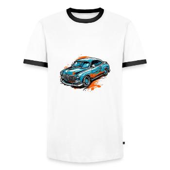 Car / Vehicle / Passenger Car / Mobile / Old Timer / Driving - Men's Ringer Shirt - white/black - Front - AI Model Female 172 light (172cm) & AI Model Male 178 dark (178cm)