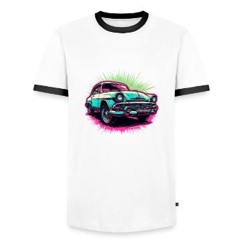 Car / Vehicle / Passenger Car / Mobile / Old Timer / Driving - Men's Ringer Shirt - white/black - Front - AI Model Female 172 light (172cm) & AI Model Male 178 dark (178cm)