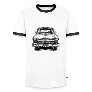 Car / Vehicle / Passenger Car / Mobile / Old Timer / Driving - Men's Ringer Shirt - white/black - Front - AI Model Female 172 light (172cm) & AI Model Male 178 dark (178cm)