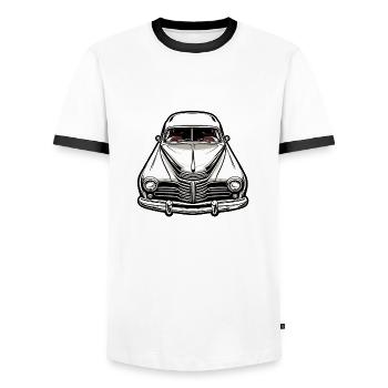 Car / Vehicle / Passenger Car / Mobile / Old Timer / Driving - Men's Ringer Shirt - white/black - Front - AI Model Female 172 light (172cm) & AI Model Male 178 dark (178cm)
