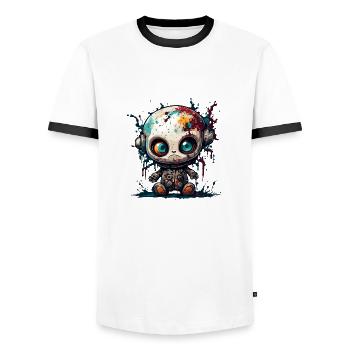 Poupée d’horreur / Halloween / Effrayant / Sombre - T-shirt contrasté Homme - blanc/noir - Devant - AI Model Female 172 light (172cm) & AI Model Male 178 dark (178cm)