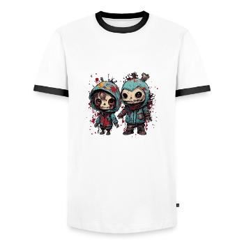 Horror Doll / Halloween / Creepy / Dark - Men's Ringer Shirt - white/black - Front - AI Model Female 172 light (172cm) & AI Model Male 178 dark (178cm)
