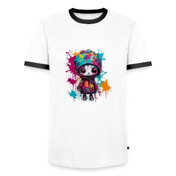 Horror Doll / Halloween / Creepy / Dark - Men's Ringer Shirt - white/black - Front - AI Model Female 172 light (172cm) & AI Model Male 178 dark (178cm)