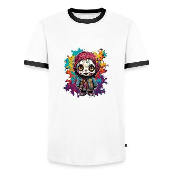 Horror Doll / Halloween / Creepy / Dark - Men's Ringer Shirt - white/black - Front - AI Model Female 172 light (172cm) & AI Model Male 178 dark (178cm)