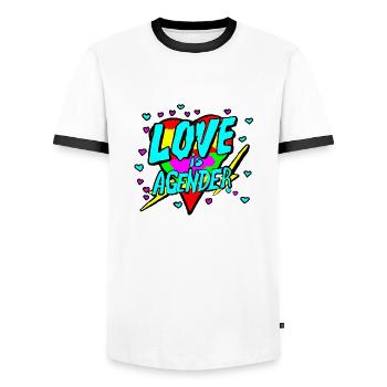 L’amour est agenre - T-shirt contrasté Homme - blanc/noir - Devant - AI Model Female 172 light (172cm) & AI Model Male 178 dark (178cm)