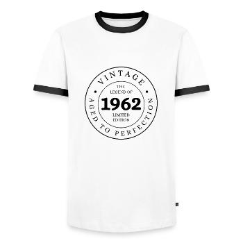The legend of 1962 limited edition - Men's Ringer Shirt - white/black - Front - AI Model Female 172 light (172cm) & AI Model Male 178 dark (178cm)