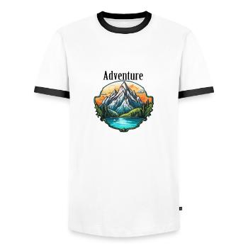 Adventure / Mountains / Peaks / Hiking - Men's Ringer Shirt - white/black - Front - AI Model Female 172 light (172cm) & AI Model Male 178 dark (178cm)